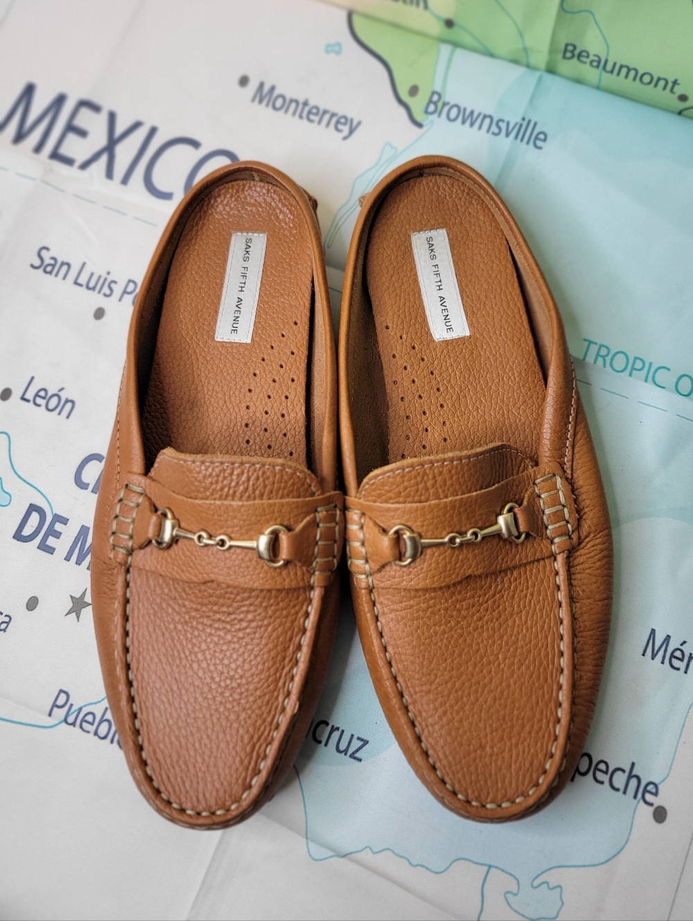 Saks Fifth Avenue Women's Brown Pebbled Leather Bit Loafers Driving Moccasins